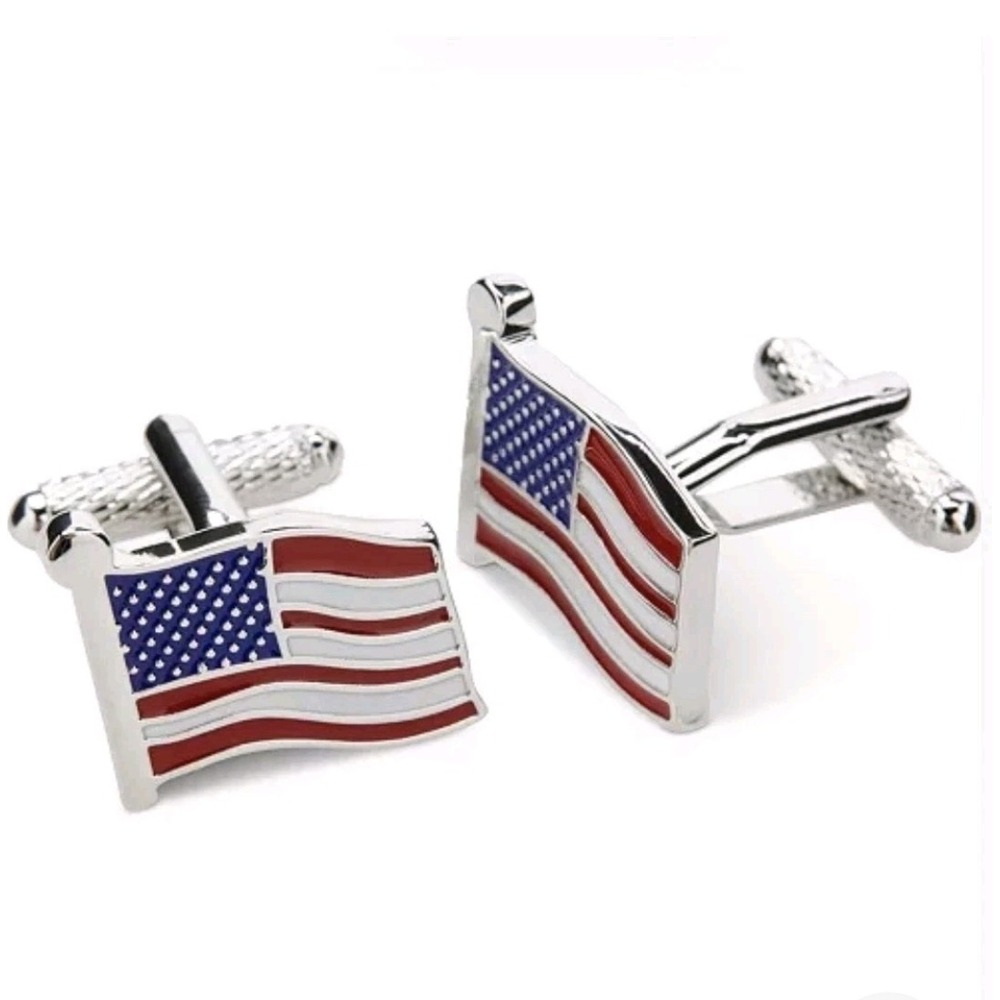 Perry Ellis Portfolio Men's American Flag Silver-Tone Toggle Cuff Links NEW! $40